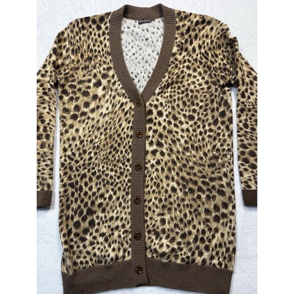 J.McLaughlin Cashmere Leopard Print Cardigan XS Brown Tan Animal Pattern - Picture 1 of 12